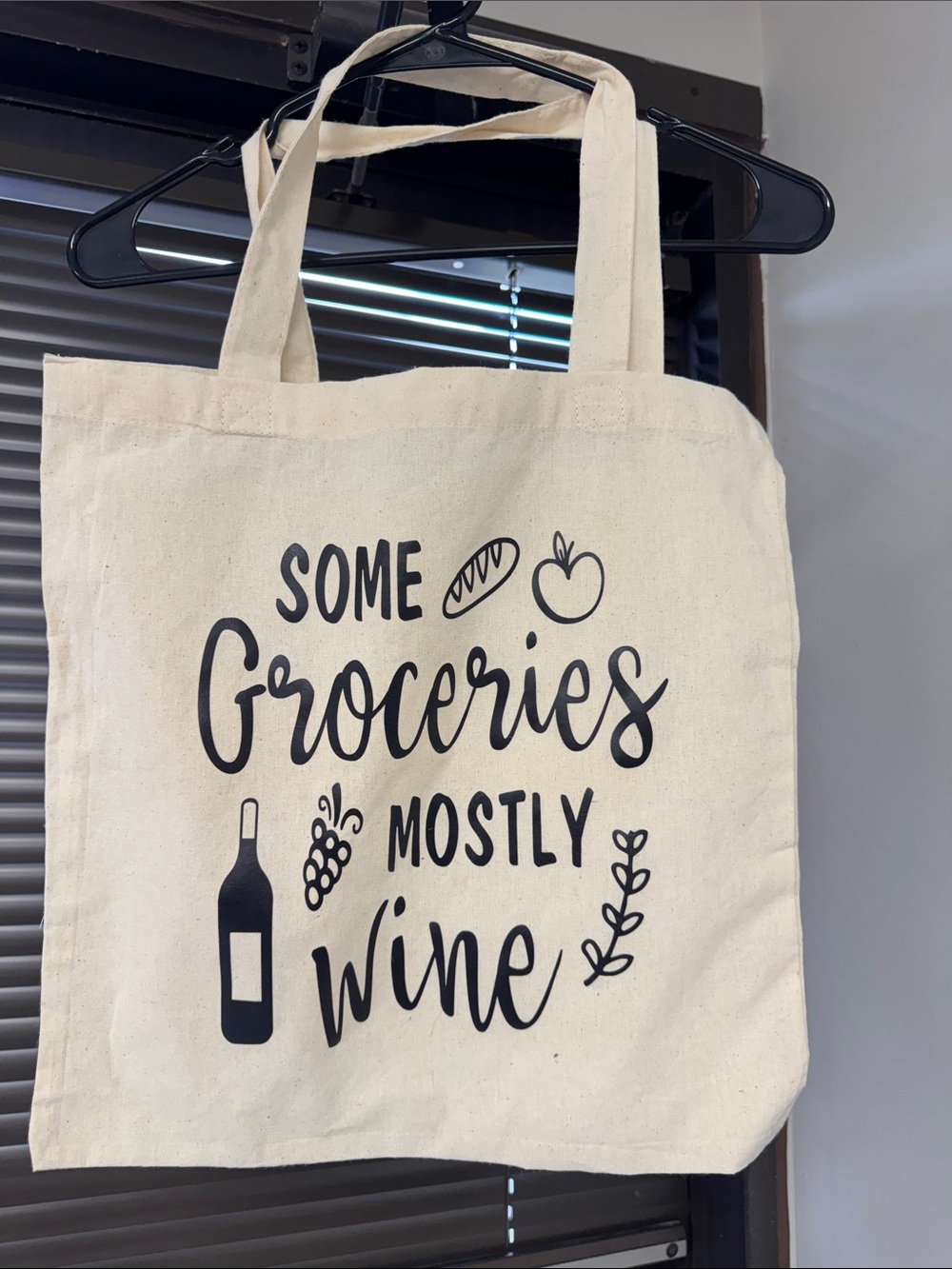 Canvas Tote Bag "Some Groceries Mostly Wine" - Natural with Black Print